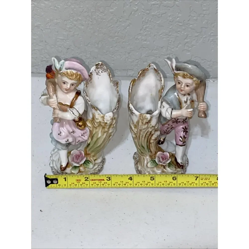 VTG Small Flower Floral Vases Set Of 2 UCAGCO Ceramics‎ Japan Boy Girl Travelers